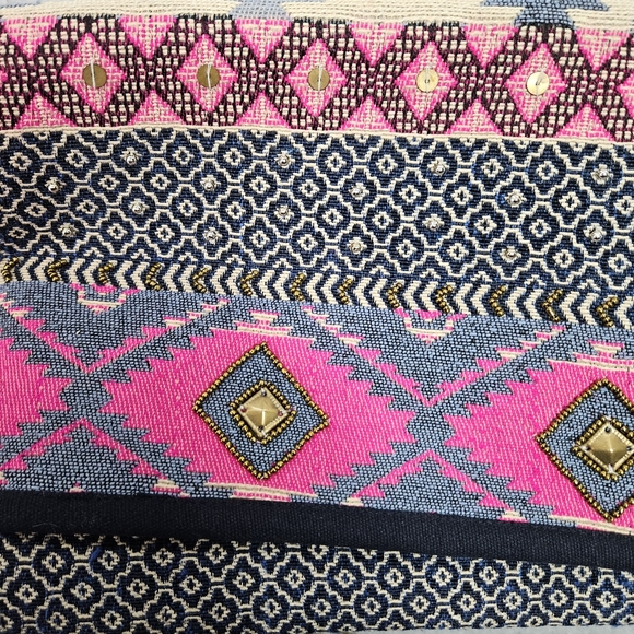 Francesca Biondi Clutch Woven Southwest Pink Blue Fabric With Beading - Picture 7 of 9